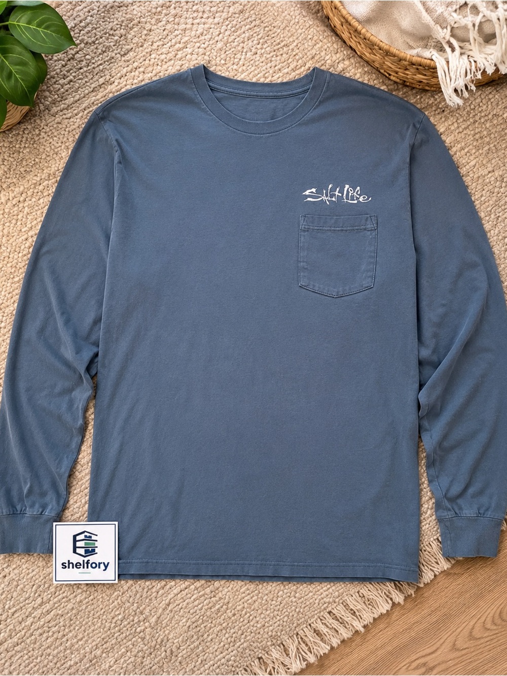 Salt Life Long Sleeve Pocket Tee in Slate Blue